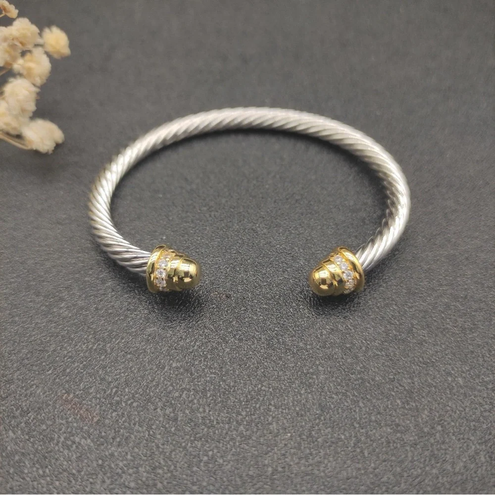 David Yurman Two-Tone Twisted Cable Cuff with Gold Tips